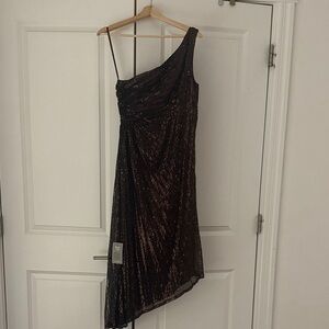 Le Chateau Sparkling Brown One-Shoulder Dress